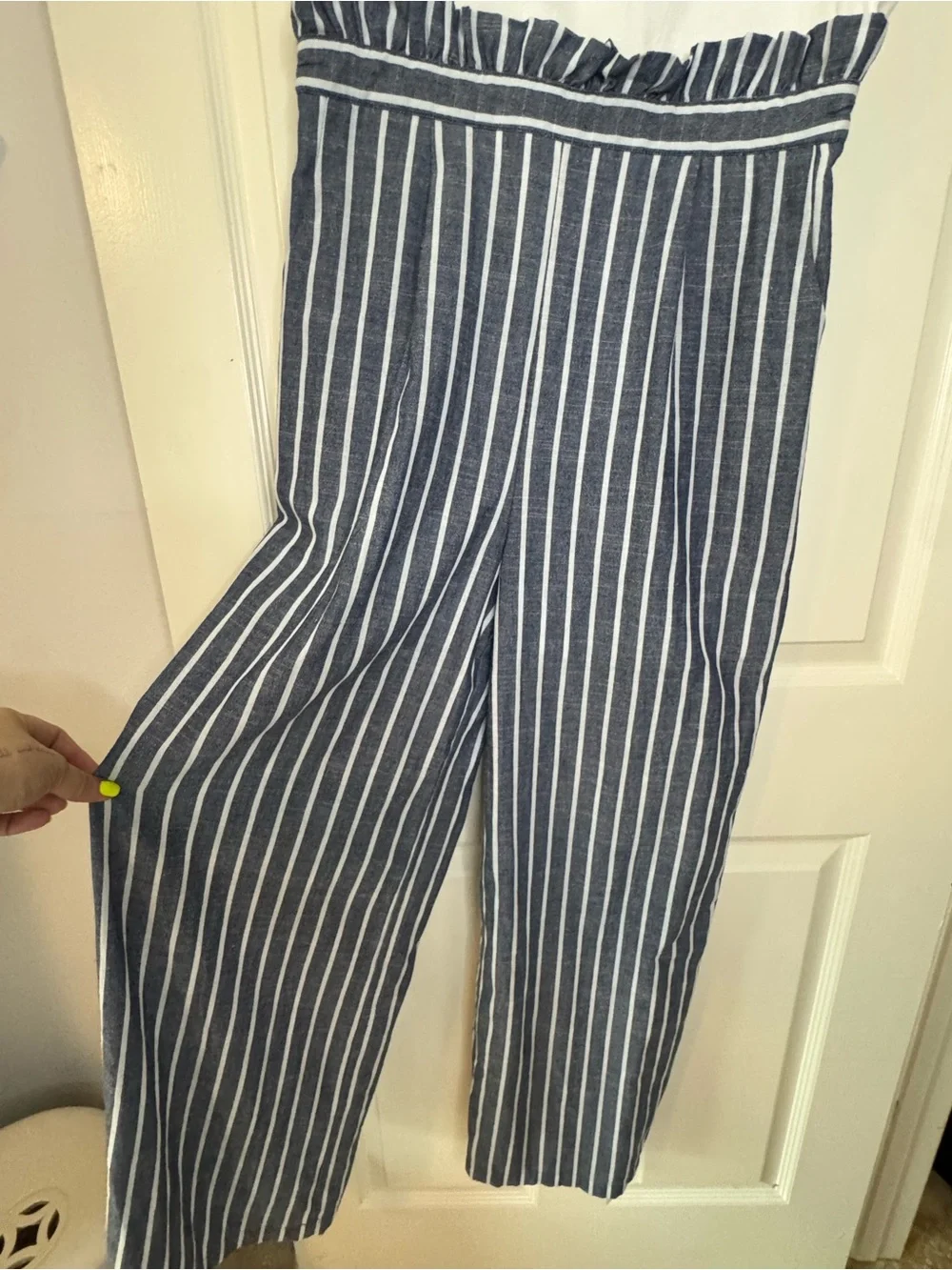 Altar'd State White Top Navy Striped One-Piece Romper